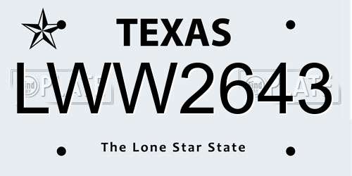 LWW2643 Texas License Plate