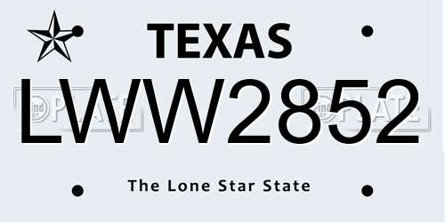 LWW2852 Texas License Plate