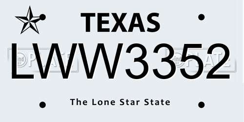 LWW3352 Texas License Plate