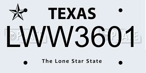 LWW3601 Texas License Plate