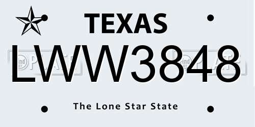 LWW3848 Texas License Plate