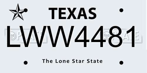 LWW4481 Texas License Plate