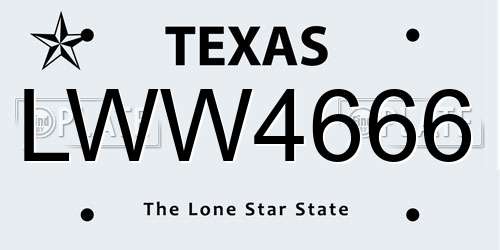 LWW4666 Texas License Plate