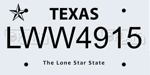 LWW4915 Texas License Plate