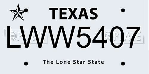 LWW5407 Texas License Plate