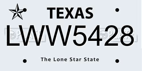 LWW5428 Texas License Plate