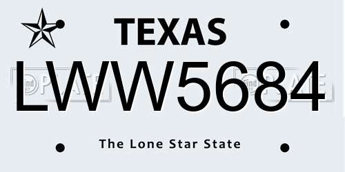LWW5684 Texas License Plate