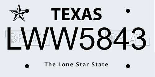 LWW5843 Texas License Plate