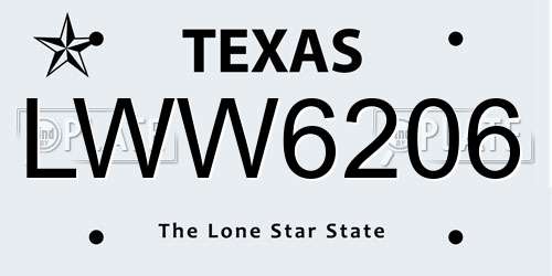 LWW6206 Texas License Plate