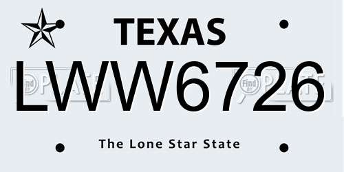LWW6726 Texas License Plate