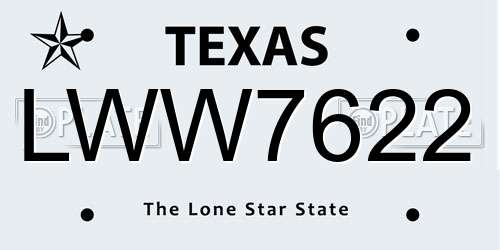 LWW7622 Texas License Plate