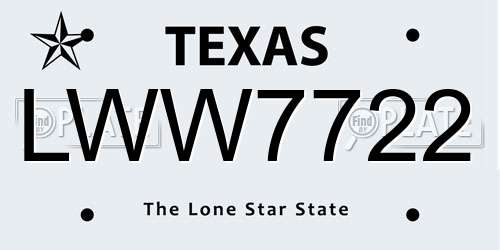 LWW7722 Texas License Plate