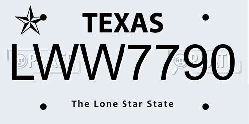LWW7790 Texas License Plate