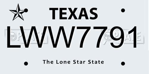 LWW7791 Texas License Plate