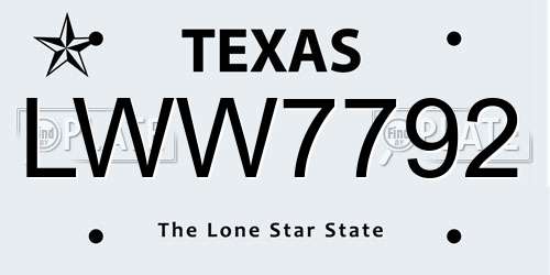 LWW7792 Texas License Plate