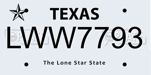 LWW7793 Texas License Plate