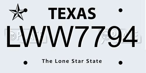 LWW7794 Texas License Plate