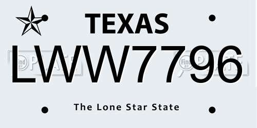 LWW7796 Texas License Plate