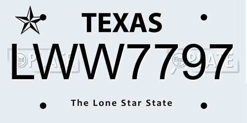 LWW7797 Texas License Plate