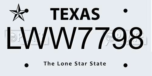 LWW7798 Texas License Plate