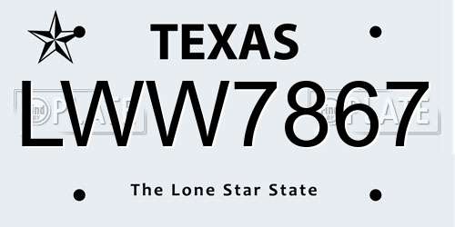 LWW7867 Texas License Plate