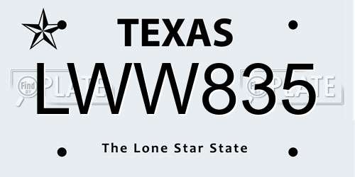 LWW835 Texas License Plate