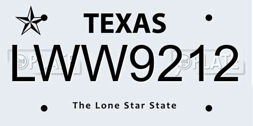 LWW9212 Texas License Plate