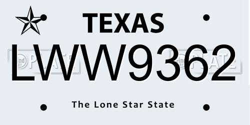 LWW9362 Texas License Plate