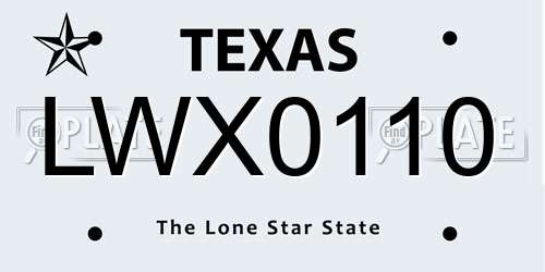 LWX0110 Texas License Plate