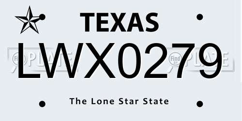 LWX0279 Texas License Plate