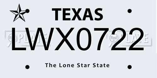 LWX0722 Texas License Plate