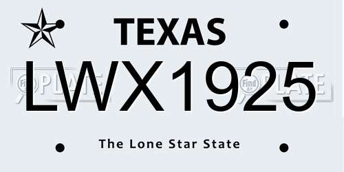 LWX1925 Texas License Plate