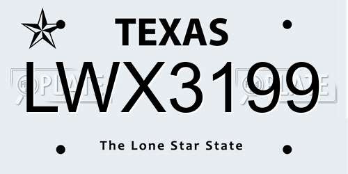 LWX3199 Texas License Plate