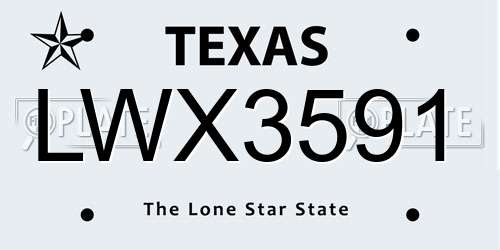 LWX3591 Texas License Plate