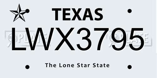 LWX3795 Texas License Plate