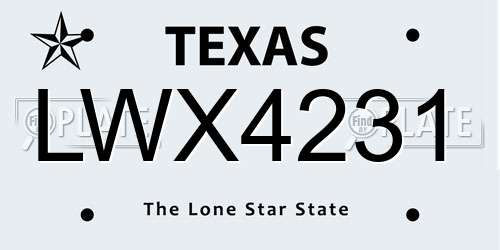 LWX4231 Texas License Plate