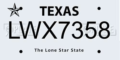 LWX7358 Texas License Plate