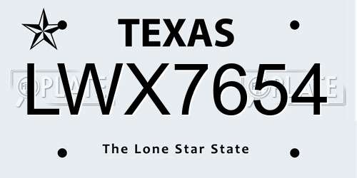 LWX7654 Texas License Plate