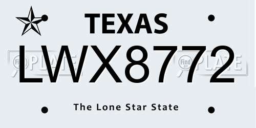 LWX8772 Texas License Plate