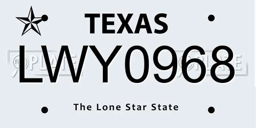 LWY0968 Texas License Plate