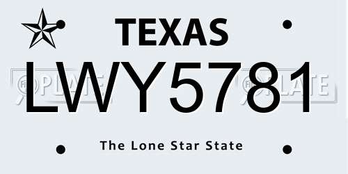 LWY5781 Texas License Plate