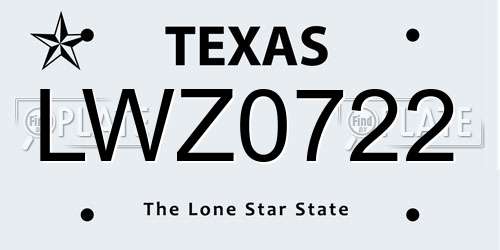 LWZ0722 Texas License Plate