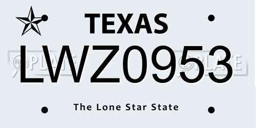LWZ0953 Texas License Plate