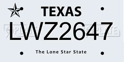 LWZ2647 Texas License Plate