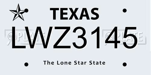 LWZ3145 Texas License Plate