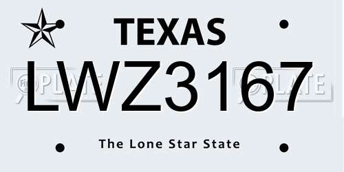 LWZ3167 Texas License Plate