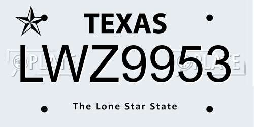 LWZ9953 Texas License Plate