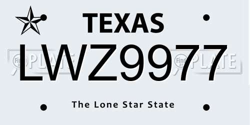 LWZ9977 Texas License Plate