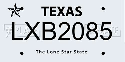 LXB2085 Texas License Plate