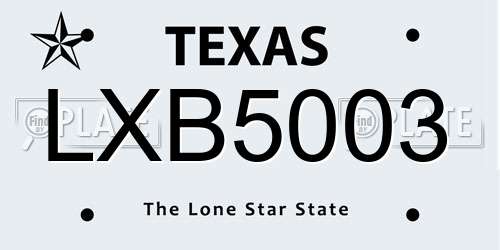 LXB5003 Texas License Plate